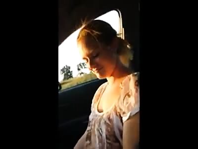 Blonde gives sexy blowjob in the car 