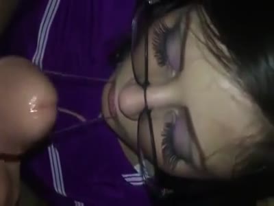 Facefuck facial on GF with glasses