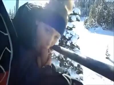GF gives blowjob on ski lift and slope