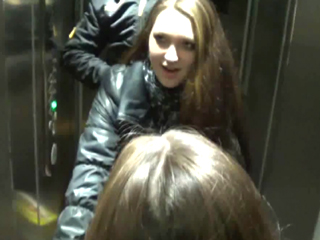 Teen couple fucking in an elevator