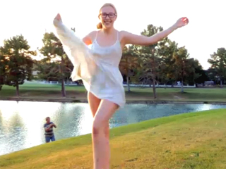 Bubbly teen shows it all in public park
